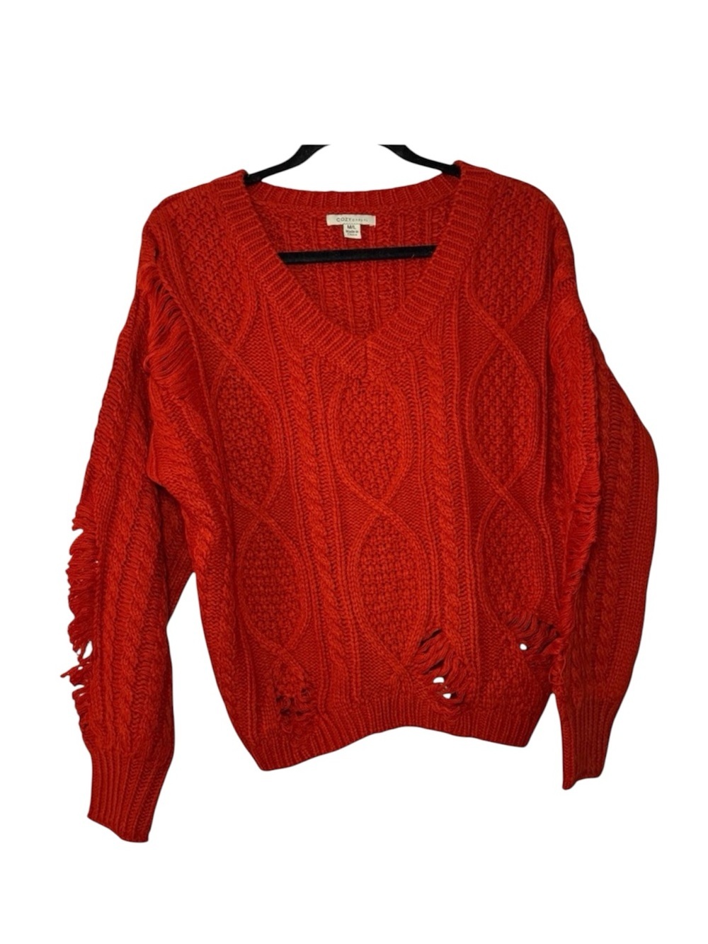 Cozy Casual Red "distressed" V Neck Sweater Size M/L